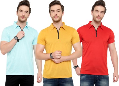 Tivy Solid Men Polo Neck Light Blue, Red, Yellow T-Shirt