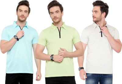 Tivy Solid Men Polo Neck Light Blue, Grey, Light Green T-Shirt