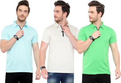 Tivy Solid Men Polo Neck Light Blue, Green, Grey T-Shirt