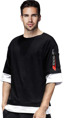 Try This Solid Men Round Neck Black T-Shirt