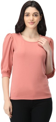 ZUVINO Casual 3/4 Sleeve Solid Women Pink Top