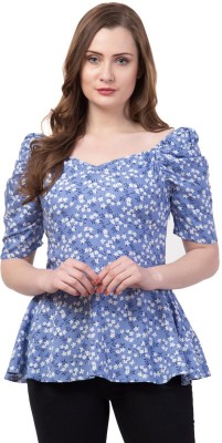 ZUVINO Casual Half Sleeve Polka Print Women Dark Blue Top