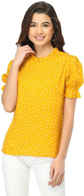 ZUVINO Casual Half Sleeve Printed Women Yellow Top