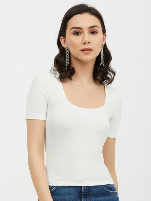 HARPA Casual Short Sleeve Solid Women White Top