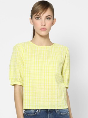 ONLY Casual Half Sleeve Checkered Women Yellow Top