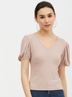 HARPA Casual Short Sleeve Solid Women Pink Top