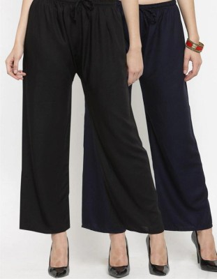 OYLLA Flared Women Black, Dark Blue Trousers