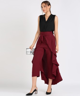 VAHSON Flared Women Maroon Trousers