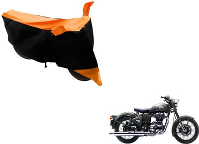 MOCKHE Two Wheeler Cover for Royal Enfield(Battle Green, Black, Orange)
