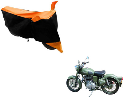 MOCKHE Two Wheeler Cover for Royal Enfield(Battle, Black, Orange)