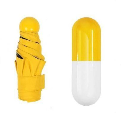 Connectwide Capsule Umbrella Lightweight Weatherproof UV Protection Mini Compact Foldable Design Travel/Folding/Portable Umbrella with Waterproof and Compact Bottle Umbrella(Yellow)