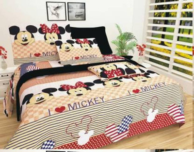 PIYU SHINE 104 TC Microfiber Double 3D Printed Flat Bedsheet(Pack of 1, Multicolor)