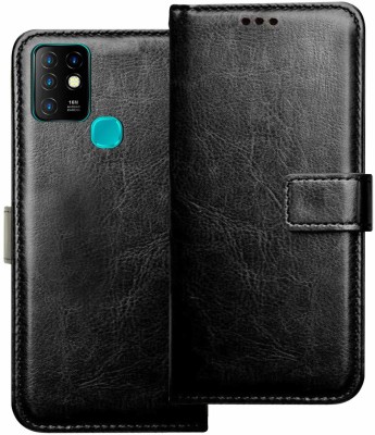 Bangdu Flip Cover for Infinix Hot 10 (Flexible | Leather Finish | Card Pockets Wallet & Stand )(Black, Dual Protection, Pack of: 1)
