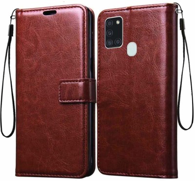 Slugabed Flip Cover for Samsung Galaxy A21s(Brown, Cases with Holder, Pack of: 1)