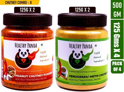 HEALTHY PANDA Peanut Garlic Chutney Powder / Groundnut Chutni Powder / Shenga Chatni and Fenugreek Chutney Powder / Methi Chutney / Metkut Chatni / Molaga Podi / Idly Dosa Chatani / Podi Chutni – 125 Gram, Pack of 2 each Chutney Powder(4x125 g)