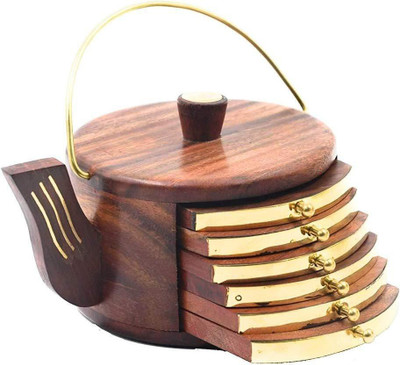Voody Round Reversible Wood Coaster Set(Pack of 6)