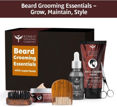 BOMBAY SHAVING COMPANY Complete Beard Kit For Maintenance & Grooming with Beard & Face Wash, Cedarwood Beard Oil, Beard Softener Balm, Beard Comb, Beard Brush & Scissors (6 Items in the set)