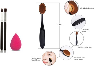 AVEU Beauty Makeup Brush Oval+2 PC Black Pencil brush and Beauty Blander(4 Items in the set)