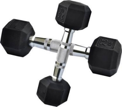 Dinetic Rubber Coated Professional Hexa Dumbbells Pack of 2 Fixed Weight Dumbbell(2.5 kg)