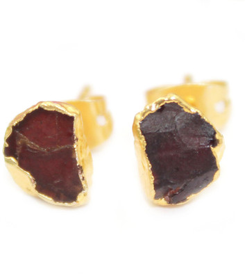 G-Vogue Stylish Designer Fancy Shape Gold Electroplated Natural Red Garnet Brass Stud Earring
