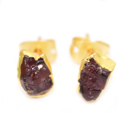 G-Vogue Stylish Designer Fancy Shape Gold Electroplated Natural Red Garnet Brass Stud Earring