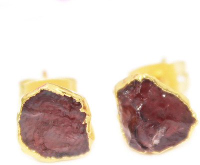 G-Vogue Stylish Designer Fancy Shape Gold Electroplated Natural Red Garnet Brass Stud Earring