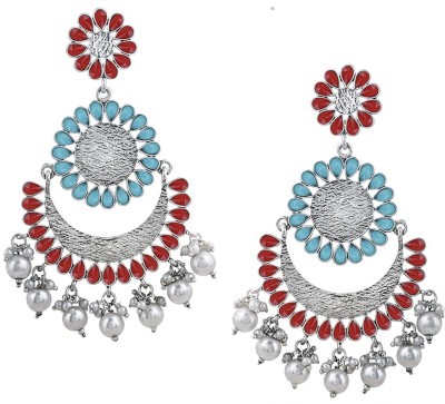 SPARGZ Ethnic Party Wear Multi Color Oxidised Plated Floral Enamel Work Chand Bali Earrings For Women Diamond Alloy Drops & Danglers