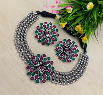 PBM CREATIONS Oxidised Silver Multicolor Jewellery Set(Pack of 1)