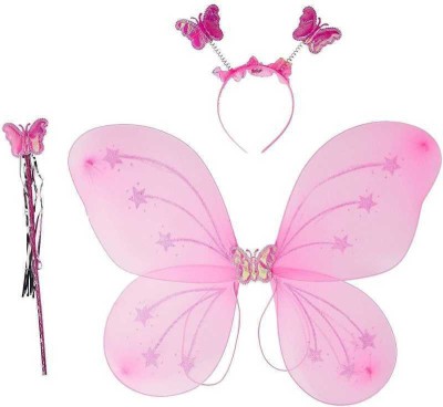 Culture Creation Fairy Butterfly Wings Costume for Girls Kids Angel for Party Set of 3 (Wings,Hairband,Stick) Kids Costume Wear