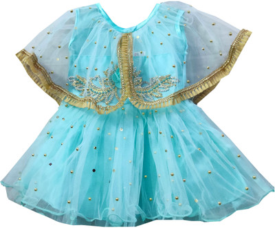 Siddhi Enterprises Baby Girls Midi/Knee Length Festive/Wedding Dress(Blue, Short Sleeve)
