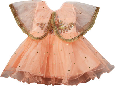 Lilions Baby Girls Midi/Knee Length Festive/Wedding Dress(Orange, Half Sleeve)