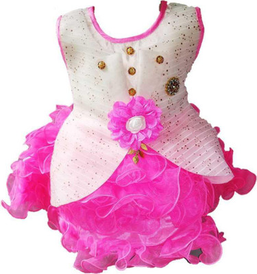socho samjo Girls Midi/Knee Length Party Dress(Pink, Sleeveless)