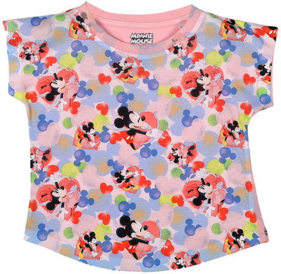 Minnie Girls Printed Polycotton Regular T Shirt(Pink, Pack of 1)