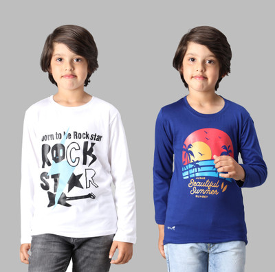 ANIXA Boys Printed Cotton Blend Regular T Shirt(Multicolor, Pack of 2)