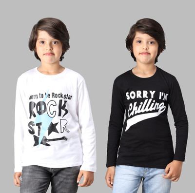 Fit N Fame Boys Printed Cotton Blend Regular T Shirt(Multicolor, Pack of 2)