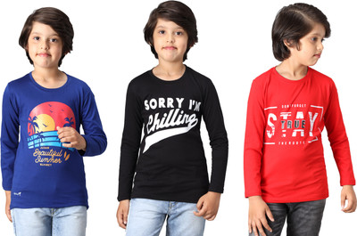 Fit N Fame Boys Printed Cotton Blend Regular T Shirt(Multicolor, Pack of 3)