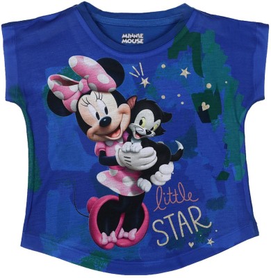 Minnie Girls Printed Polycotton T Shirt(Dark Blue, Pack of 1)