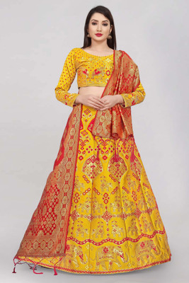 Divastri Self Design Semi Stitched Lehenga Choli(Yellow, Red)