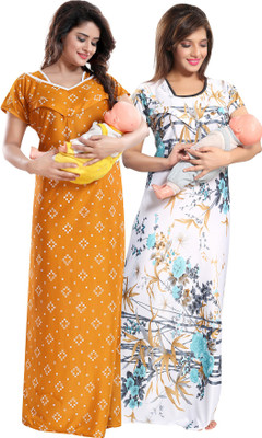 Be You Women Maternity/Nursing Nighty(Multicolor)