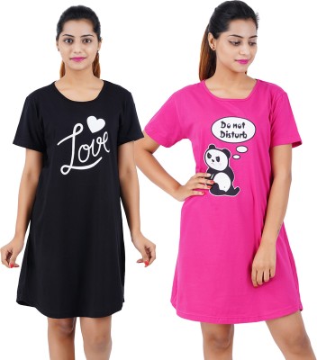 Buy That Trendz Women Nightshirts(Black, Pink)