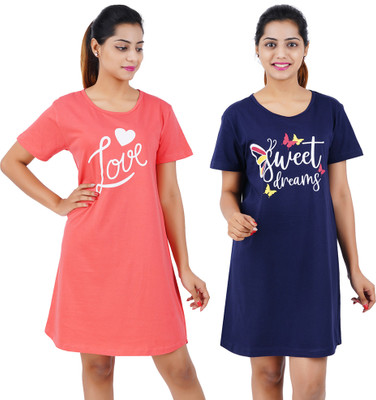 BEFLI Women Nightshirts(Red, Blue)