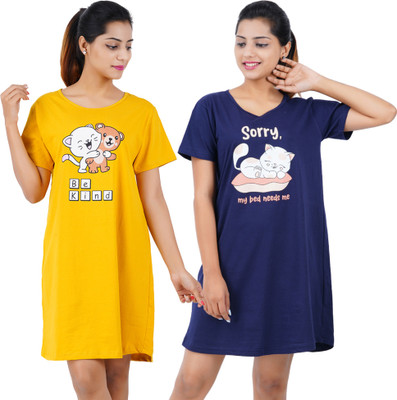BEFLI Women Nighty Set(Yellow, Blue)