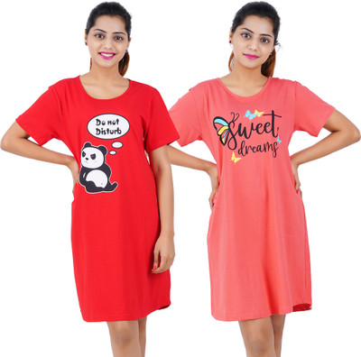 BEFLI Women Nightshirts(Red, Red)
