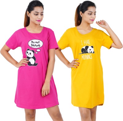 BEFLI Women Nightshirts(Pink, Yellow)