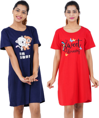 BEFLI Women Nightshirts(Blue, Red)