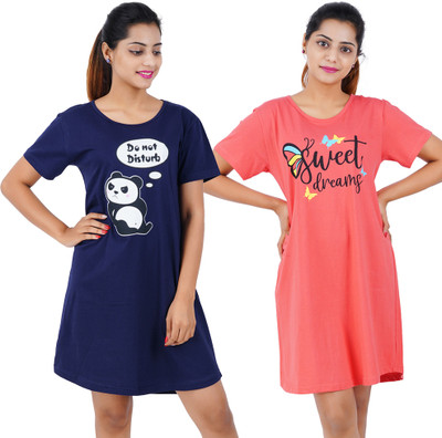 BEFLI Women Nightshirts(Blue, Red)