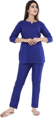 Abhi's creation Women Polka Print Blue Top & Pyjama Set