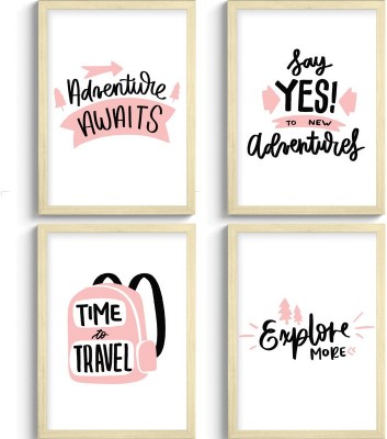 SC CREATIVES Set of 4 Girlish Travel Desgined Quotes Framed Art Prints Painting with Plexi Glass Wall Art Gift Posters for Wall Decor Wall Hangings - Wooden Frame | Ready To Hang Digital Reprint 12 inch x 9 inch Painting(With Frame, Pack of 4)