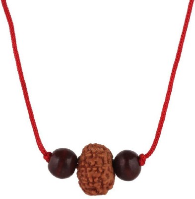 3SIX5 8 Mukhi Indonesian Java Rudraksha (Small Size) With Red Chandan Beads Wood Pendant