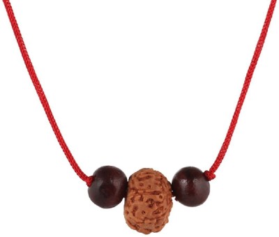 3SIX5 9 Mukhi Indonesian Java Rudraksha (Small Size) With Red Chandan Beads Wood Pendant